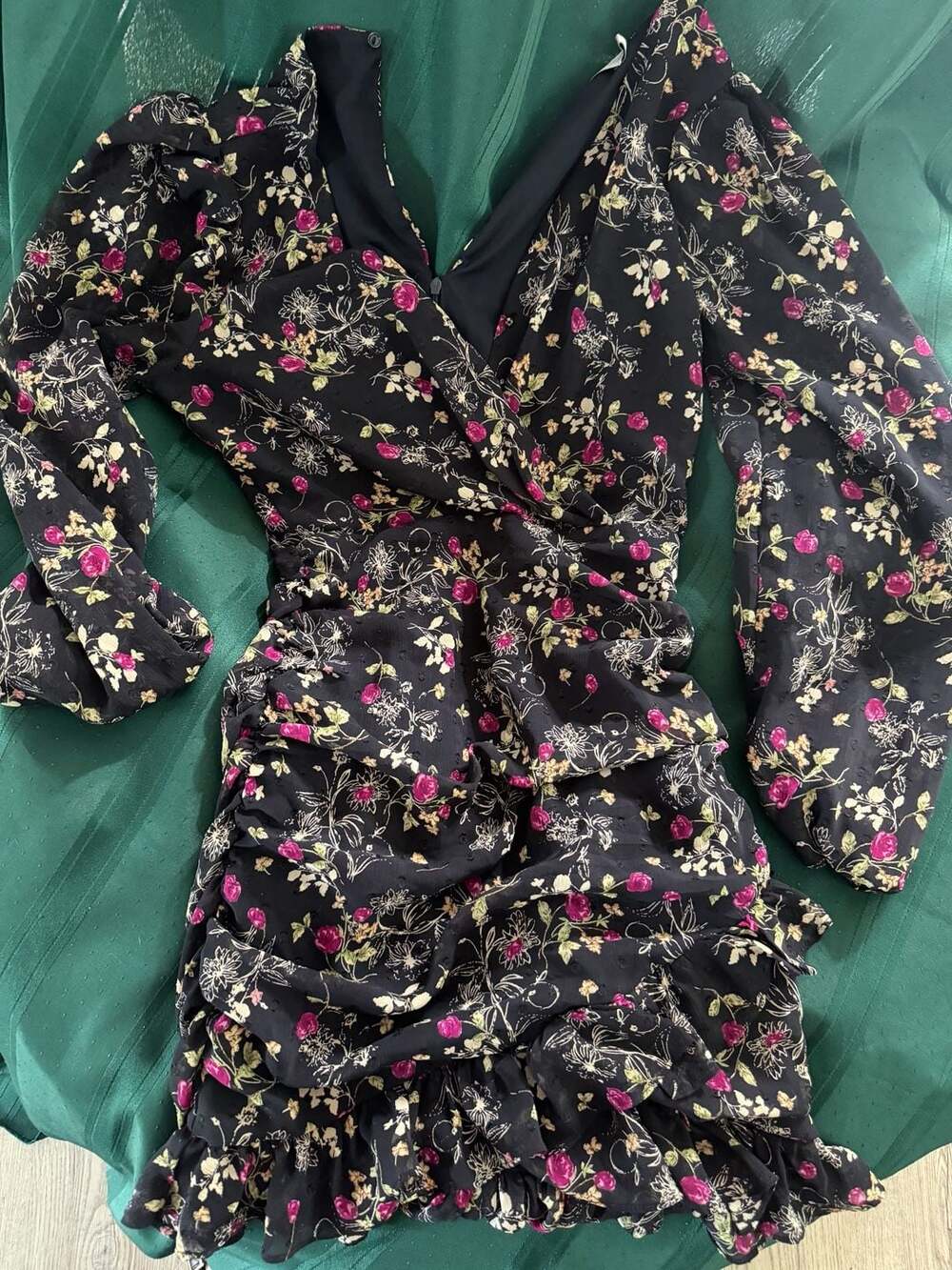 LUSH Floral Ruched Long Sleeve Dress Size S